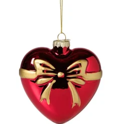 Xenos Kerstcadeaus|Kersthangers-Kersthanger hart met strik - bordeaux rood - 10.5x10x4.5 cm