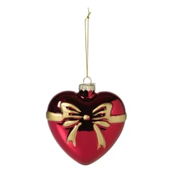 Xenos Kerstcadeaus|Kersthangers-Kersthanger hart met strik - bordeaux rood - 10.5x10x4.5 cm