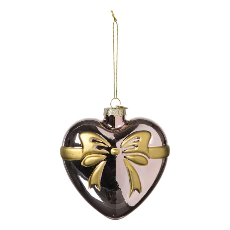 Xenos Kerstcadeaus|Kersthangers-Kersthanger hart met strik - roze - 10.5x10x4.5 cm