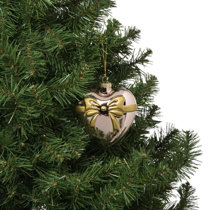 Xenos Kerstcadeaus|Kersthangers-Kersthanger hart met strik - roze - 10.5x10x4.5 cm