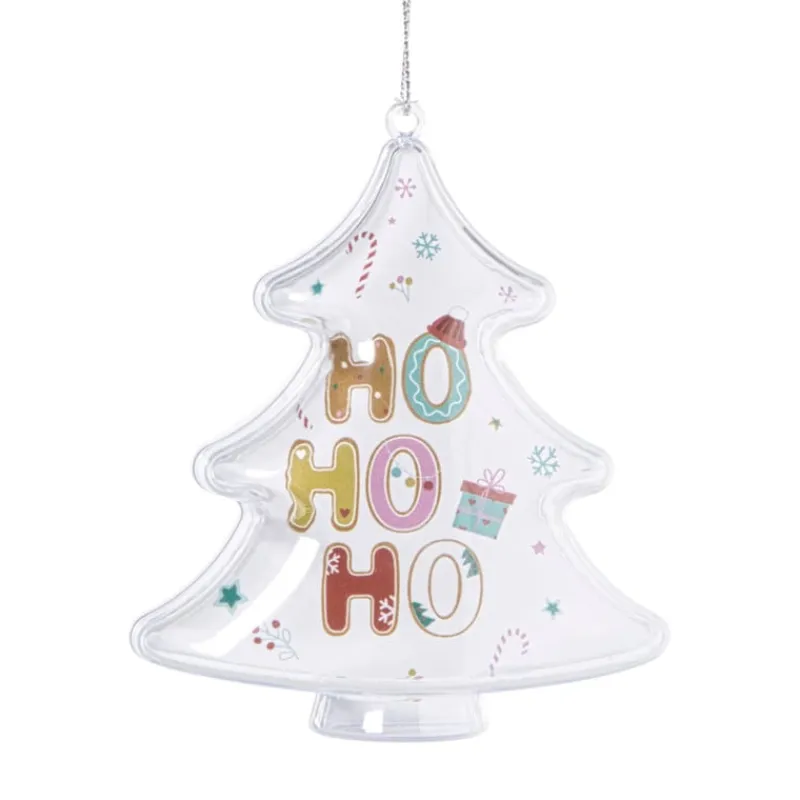 Xenos Kerstcadeaus|Kersthangers-Kersthanger ho ho ho - transparant - 10x8.8x7 cm