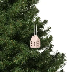 Xenos Kersthangers|Kerstballen-Kersthanger huisje keramiek - roze - 5.5x3.5x3.5 cm