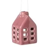 Xenos Kersthangers|Kerstballen-Kersthanger huisje keramiek - donkerpaars - 5.5x3.5x3.5 cm