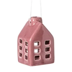 Xenos Kersthangers|Kerstballen-Kersthanger huisje keramiek - donkerpaars - 5.5x3.5x3.5 cm