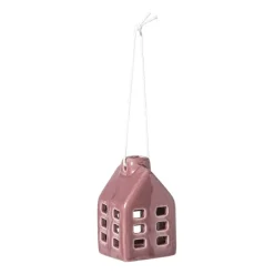 Xenos Kersthangers|Kerstballen-Kersthanger huisje keramiek - donkerpaars - 5.5x3.5x3.5 cm