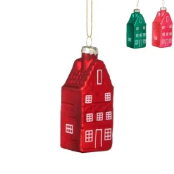 Xenos Kerstballen|Kersthangers-Kersthanger huisjes - multikleur - diverse varianten - 9.5x3.5x3.5 cm
