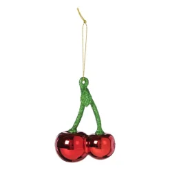 Xenos Kersthangers|Kerstballen-Kersthanger kersen - groen/rood - 9x6.5x3.8 cm