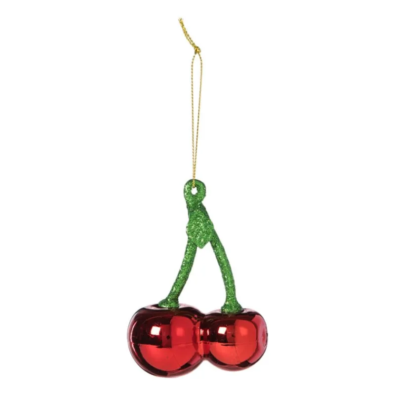Xenos Kersthangers|Kerstballen-Kersthanger kersen - groen/rood - 9x6.5x3.8 cm
