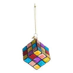 Xenos Kersthangers|Kerstballen-Kersthanger kubus - glas - 5.5x5.5x5.5 cm