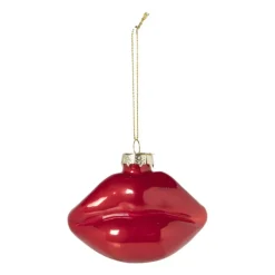 Xenos Kersthangers|Kerstballen-Kersthanger lippen rood - glas - 8.5x9.5x5 cm