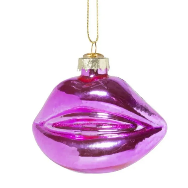 Xenos Kersthangers|Kerstballen-Kersthanger lippen roze - glas - 6.4x8.3x4 cm