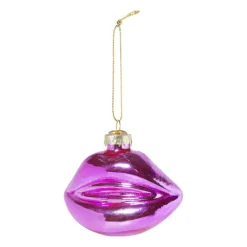 Xenos Kersthangers|Kerstballen-Kersthanger lippen roze - glas - 6.4x8.3x4 cm