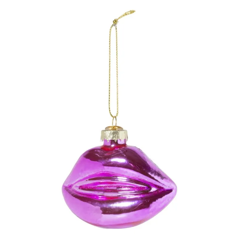 Xenos Kersthangers|Kerstballen-Kersthanger lippen roze - glas - 6.4x8.3x4 cm