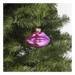 Xenos Kersthangers|Kerstballen-Kersthanger lippen roze - glas - 6.4x8.3x4 cm