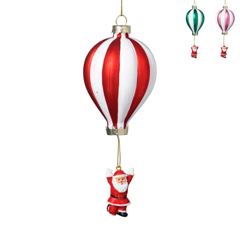 Xenos Kersthangers|Kerstballen-Kersthanger luchtballon met kerstman - diverse varianten - ø7.5x16.5 cm