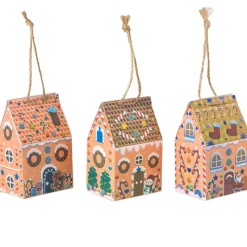 Xenos Kersthangers|Kerstballen-Kersthanger papieren huisjes - set van 3