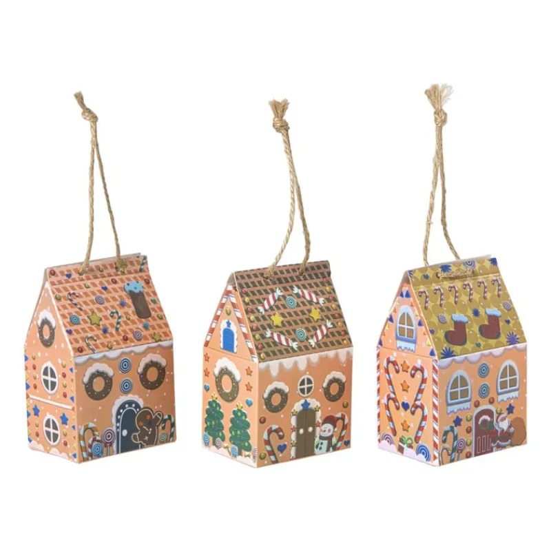 Xenos Kersthangers|Kerstballen-Kersthanger papieren huisjes - set van 3