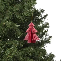 Xenos Kersthangers|Kerstballen-Kersthanger papieren kerstboom - roze - ø8x10 cm
