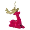 Xenos Kersthangers|Kerstballen-Kersthanger rendier liggend - roze - 8x9 cm