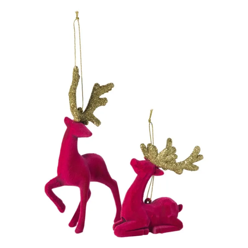 Xenos Kersthangers|Kerstballen-Kersthanger rendier liggend - roze - 8x9 cm