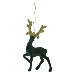 Xenos Kersthangers|Kerstballen-Kersthanger rendier staand - goudkleurig/zwart - 10x16 cm