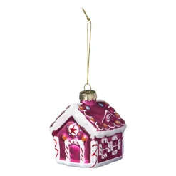 Xenos Kersthangers|Kerstballen-Kersthanger snoephuisje - roze - 8x6.5x6.5 cm
