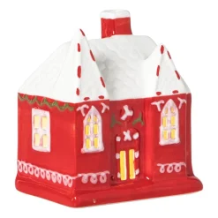 Xenos Kerstfiguren|Kersthuisjes-Kersthuisje LED groot - rood - 10x9x6.5 cm