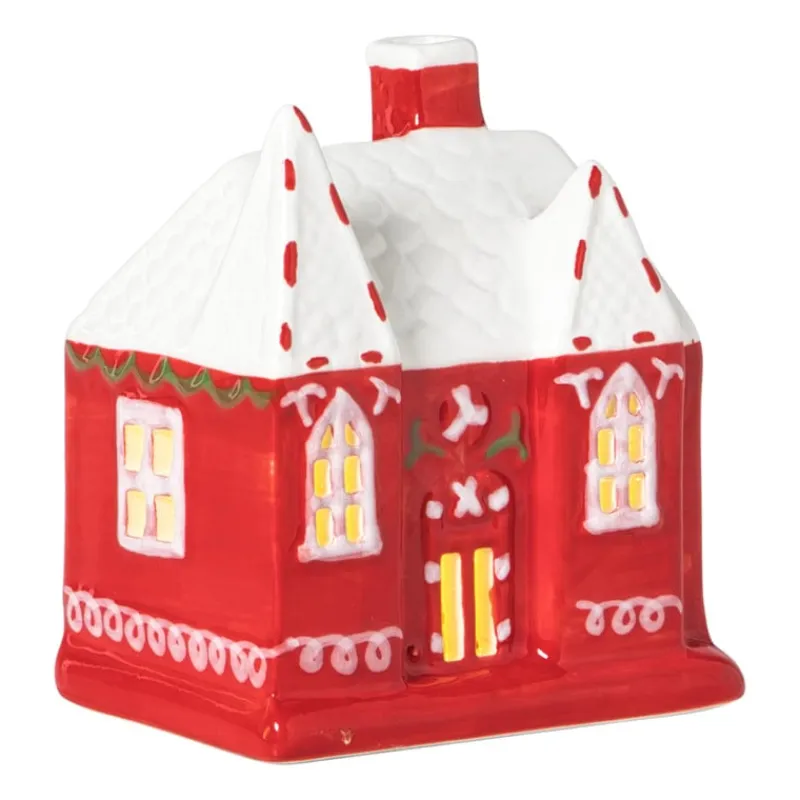 Xenos Kerstfiguren|Kersthuisjes-Kersthuisje LED groot - rood - 10x9x6.5 cm
