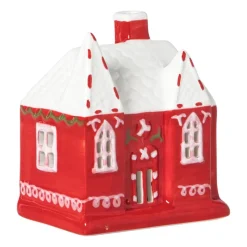 Xenos Kerstfiguren|Kersthuisjes-Kersthuisje LED groot - rood - 10x9x6.5 cm