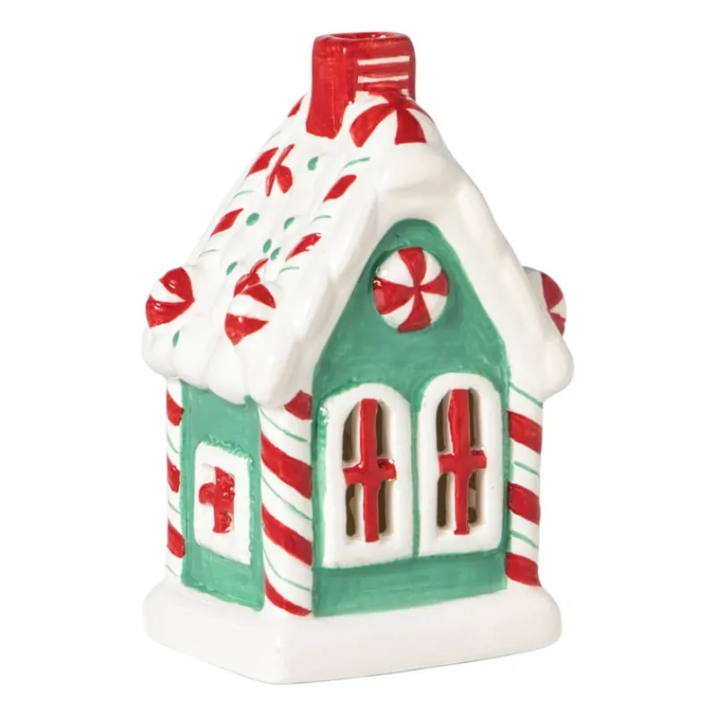 Xenos Kerstfiguren|Kersthuisjes-Kersthuisje LED middel - groen - 13x8x6 cm