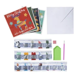 Xenos Kerst Knutselen-Kerstkaart diamond painting DIY - set van 4