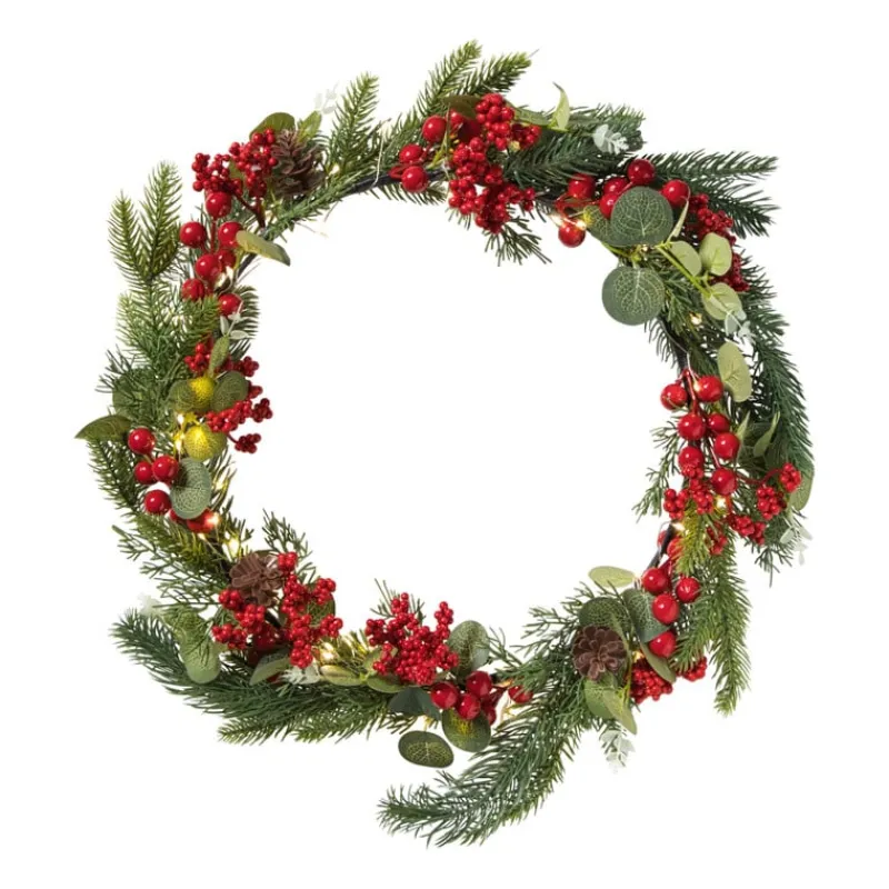 Xenos Kerstfiguren-Kerstkrans met besjes - groen/rood - 30 cm