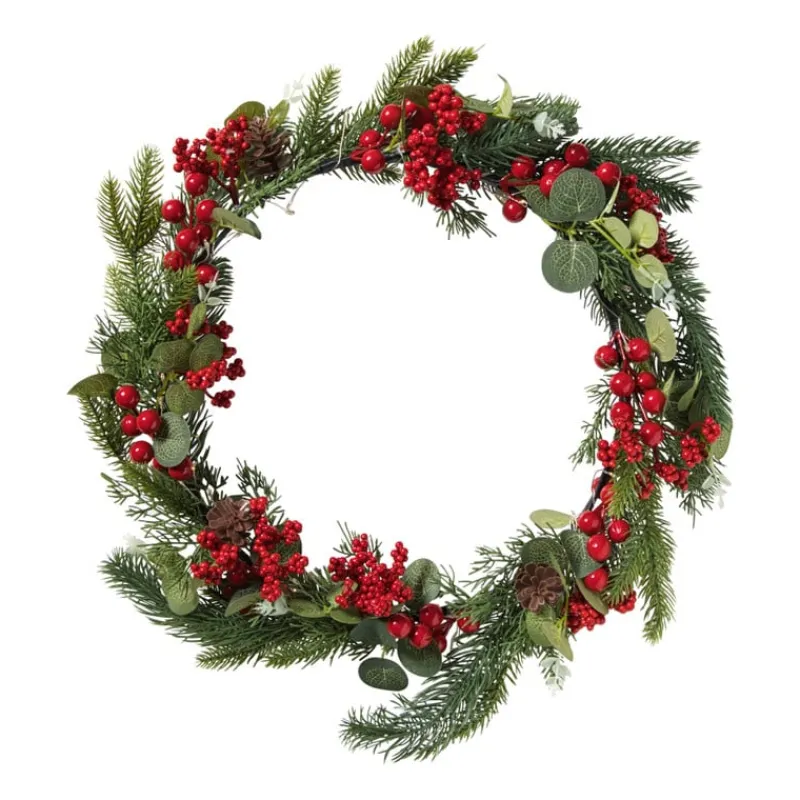 Xenos Kerstfiguren-Kerstkrans met besjes - groen/rood - 30 cm