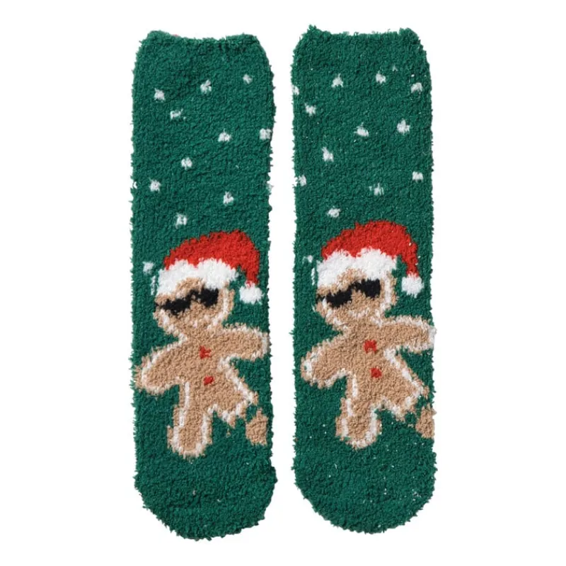 Xenos Kerstcadeaus-Kerstsokken gingerbread - groen - one size