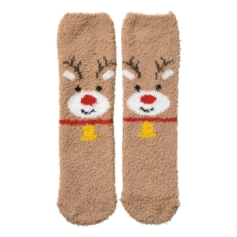Xenos Kerstcadeaus-Kerstsokken rendier - bruin - one size