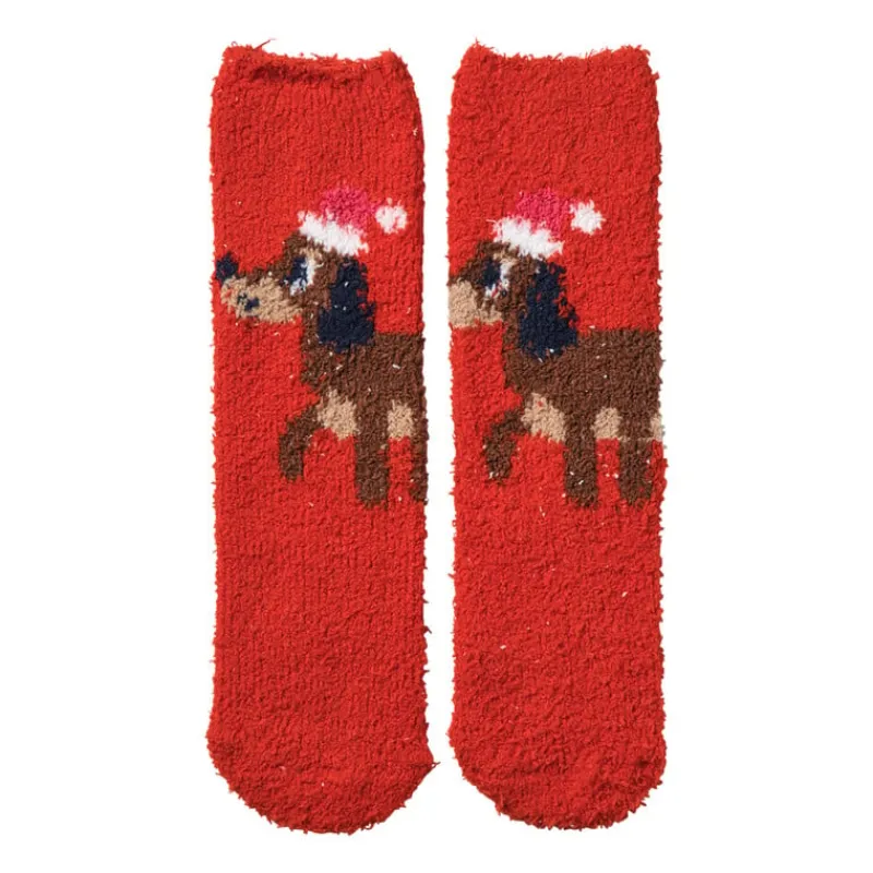 Xenos Kerstcadeaus-Kerstsokken teckel - rood - one size