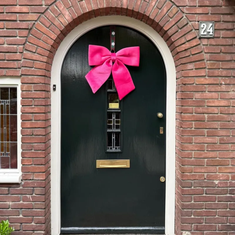 Xenos Kersthangers-Kerststrik velvet groot - roze - 48x56 cm