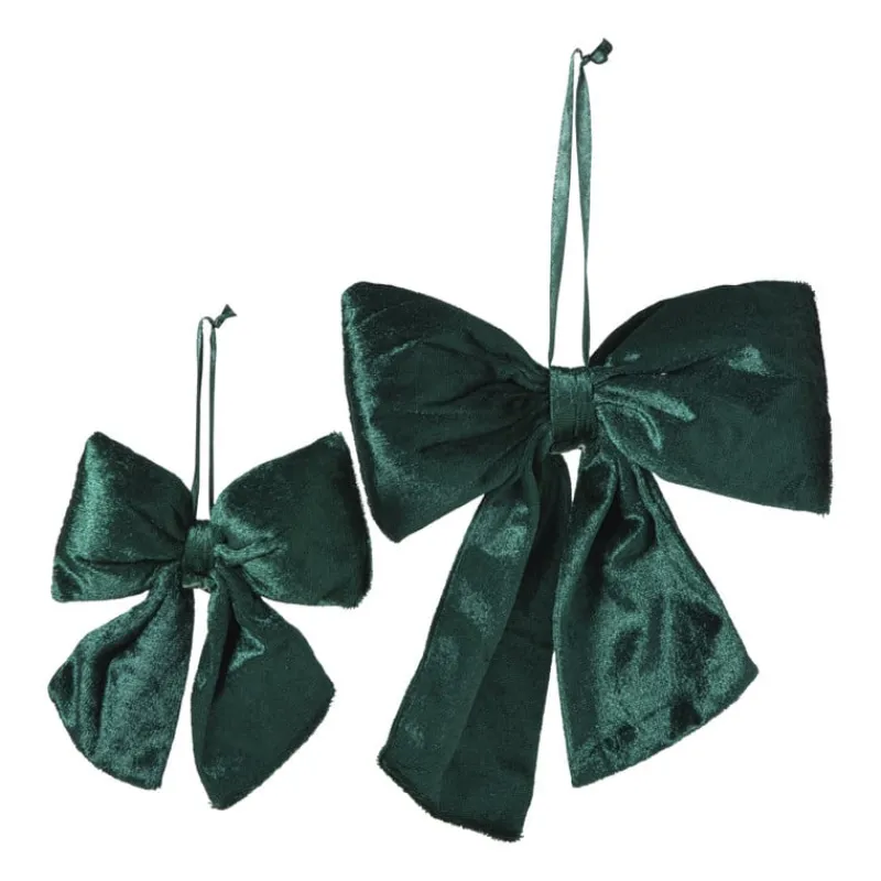 Xenos Kersthangers-Kerststrik velvet medium - groen - 19x24 cm