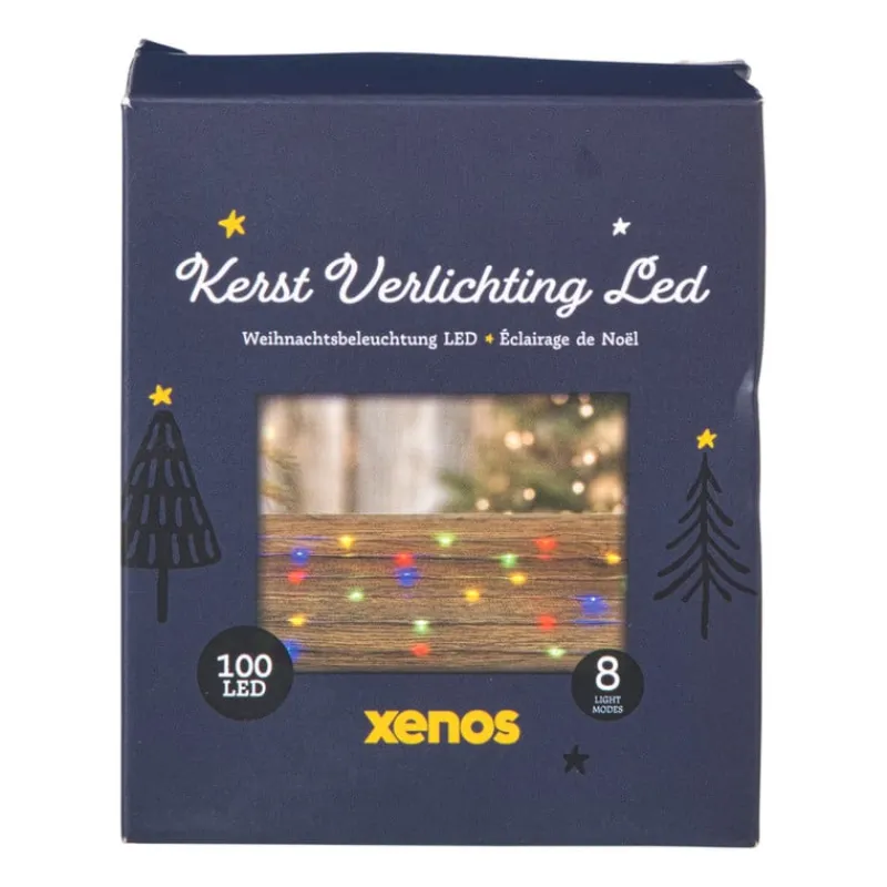 Xenos Kerstverlichting-Kerstverlichting LED - multikleur - 100 lampjes - 30 cm