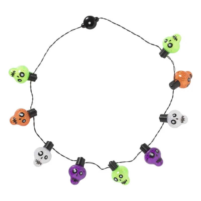 Xenos Verkleedaccessoires-Ketting met lichtjes - skelet - ø44 cm