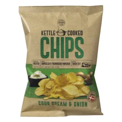 Xenos Chips, Nootjes En Zoutjes-Kettle Cooked Chips - sourcream en ui - 150 gram