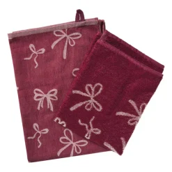 Xenos Thee- En Keukendoeken-Keukendoek strikjes - bordeauxrood/roze - 50x50 cm