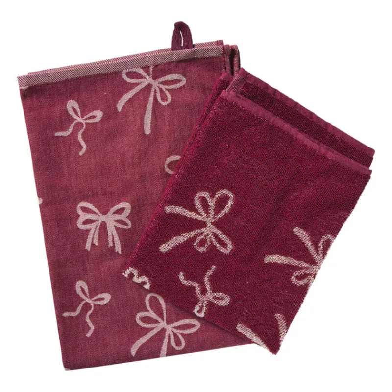 Xenos Thee- En Keukendoeken-Keukendoek strikjes - bordeauxrood/roze - 50x50 cm