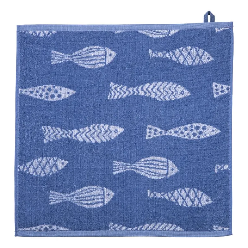 Xenos Thee- En Keukendoeken-Keukendoek vissen - blauw/wit - 50x50 cm