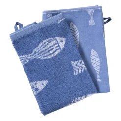 Xenos Thee- En Keukendoeken-Keukendoek vissen - blauw/wit - 50x50 cm