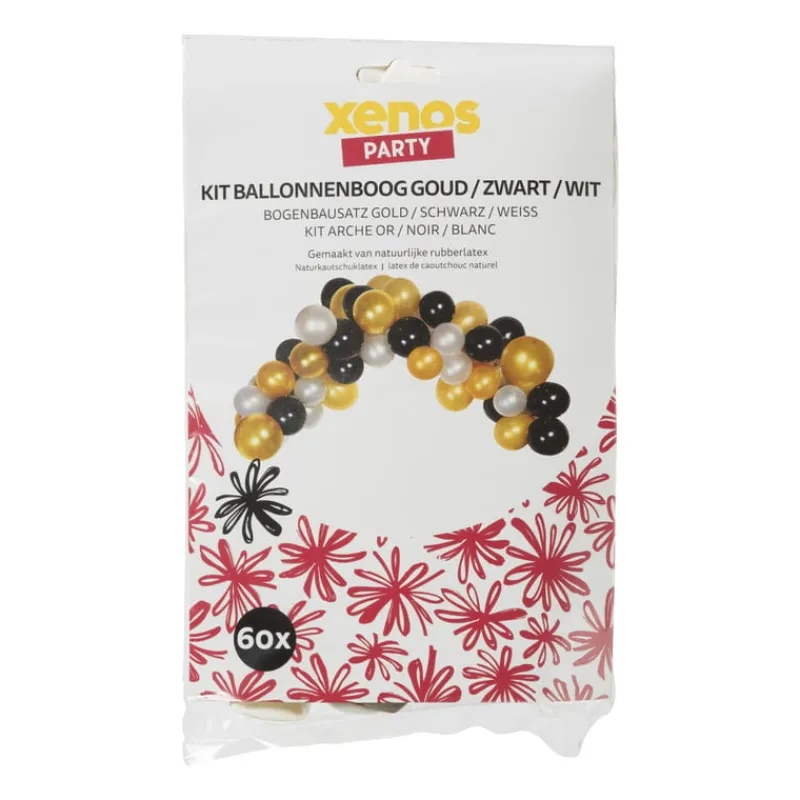 Xenos Ballonnen-Kit ballonnenboog - goudkleurig/zwart/wit - 60 stuks
