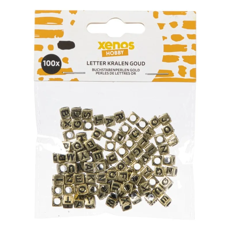 Xenos Knutselspullen-Kralen met letters - goud - set van 100