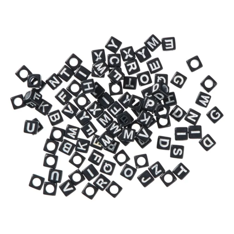 Xenos Knutselspullen-Kralen met letters - zwart - set van 100