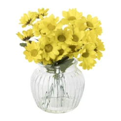 Xenos Kunstbloemen-Kunstbloemen madeliefjes in glazen pot - geel - ø11.5x20 cm