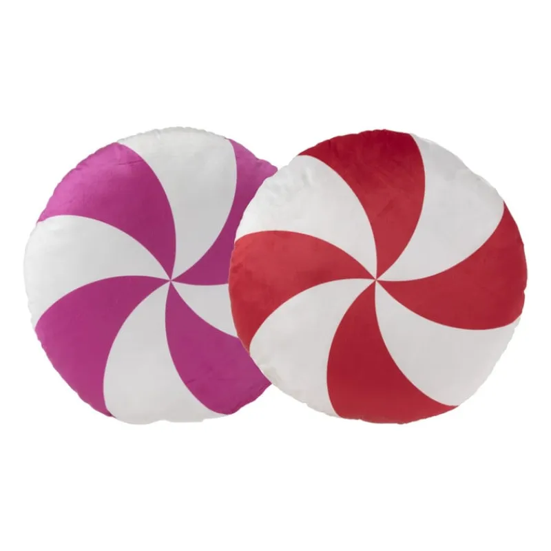 Xenos Kussens-Kussen candy cane - roze/wit - ø40 cm